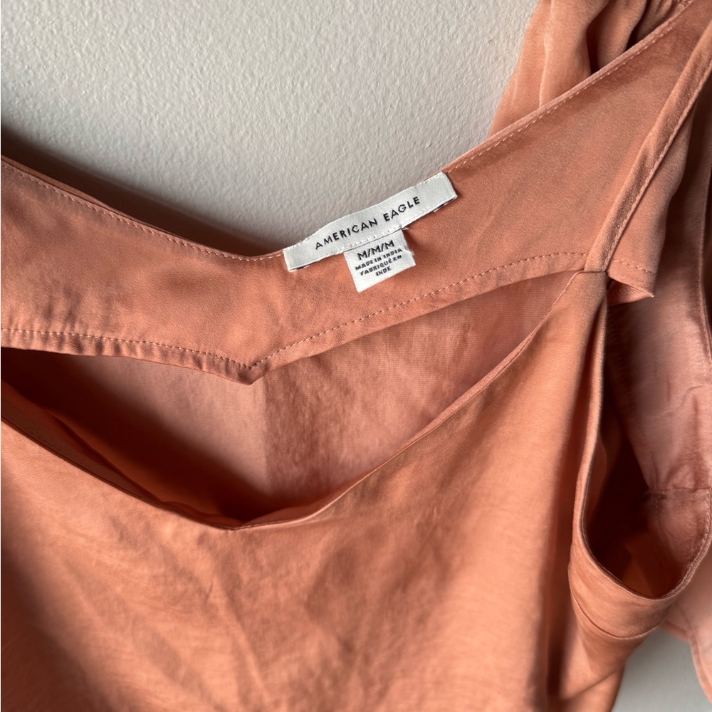 American Eagle AEO Silky Satin Camisole & Shorts Pajama Set - Peach - Picture 2 of 5